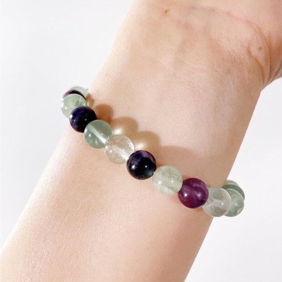 Natural Stone Fluorite Crystal 8mm Stretchy Healing Bracelet - Picture 3 of 4